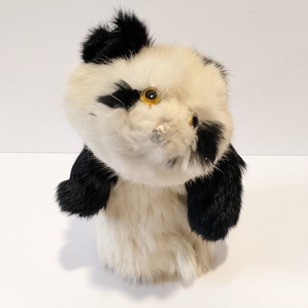 2/$20 Vintage rabbit fur panda bear hand puppet 13”